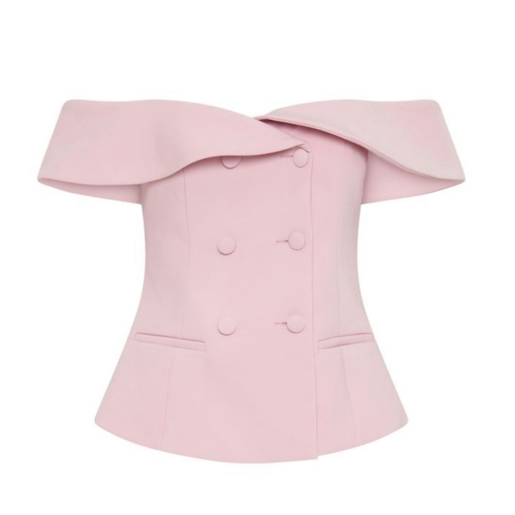 Meshki Tops - Meshki Krista Strapless Suiting Top Pink Off Shoulder Double Breasted Peplum